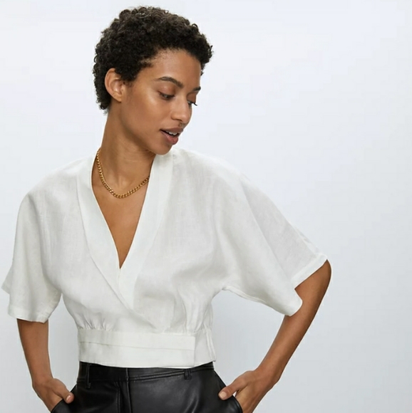 Aritzia Babaton Tahoma Blouse 100% Linen Cream Sz S - Picture 2 of 15